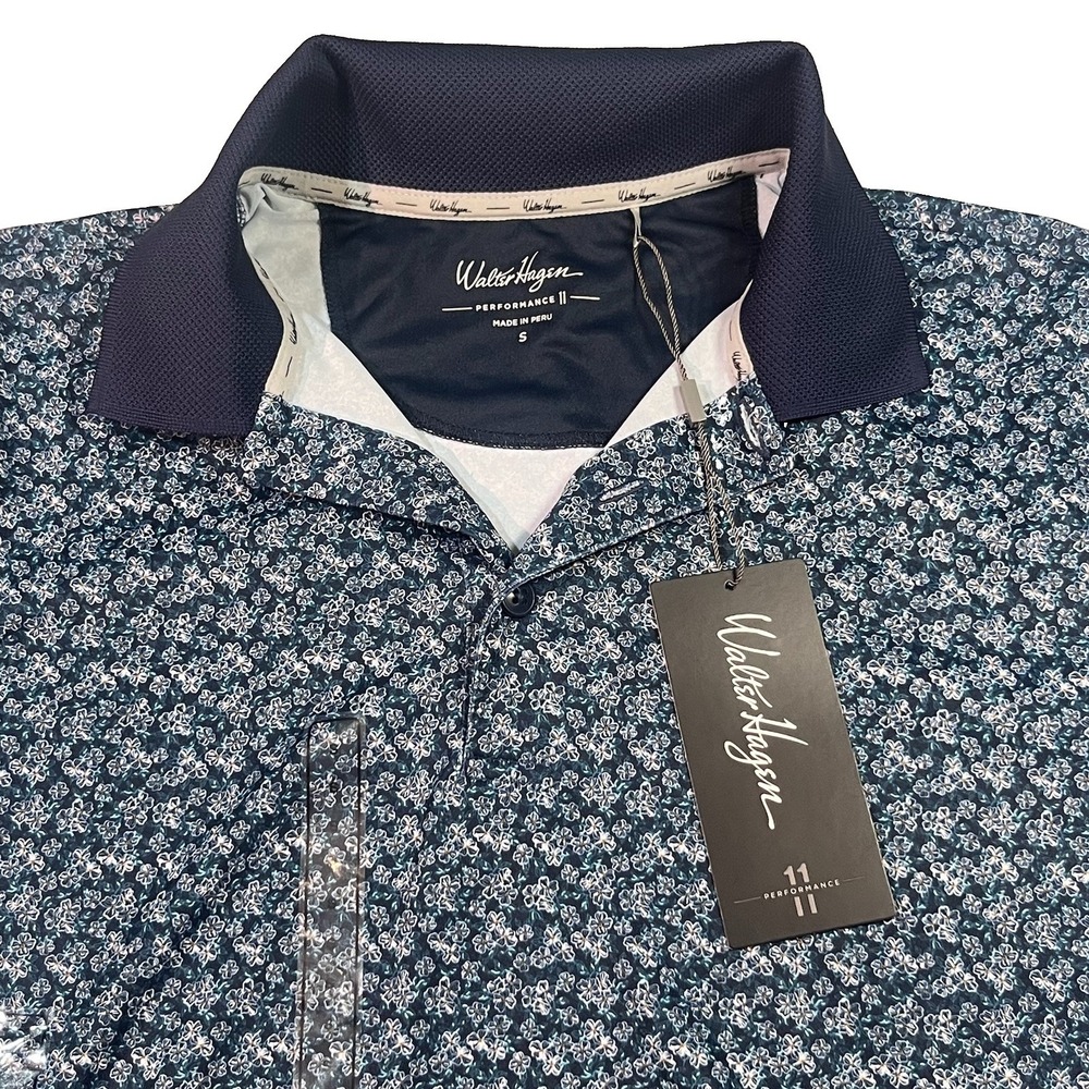 WALTER HAGEN GOLF PERFORMANCE 11 POLO MENS S DOGWOOD DITSY BLUE NWT UPF50+